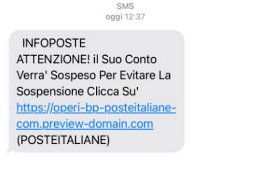 Truffa Phishing di un'ente che si finge Poste Italiane